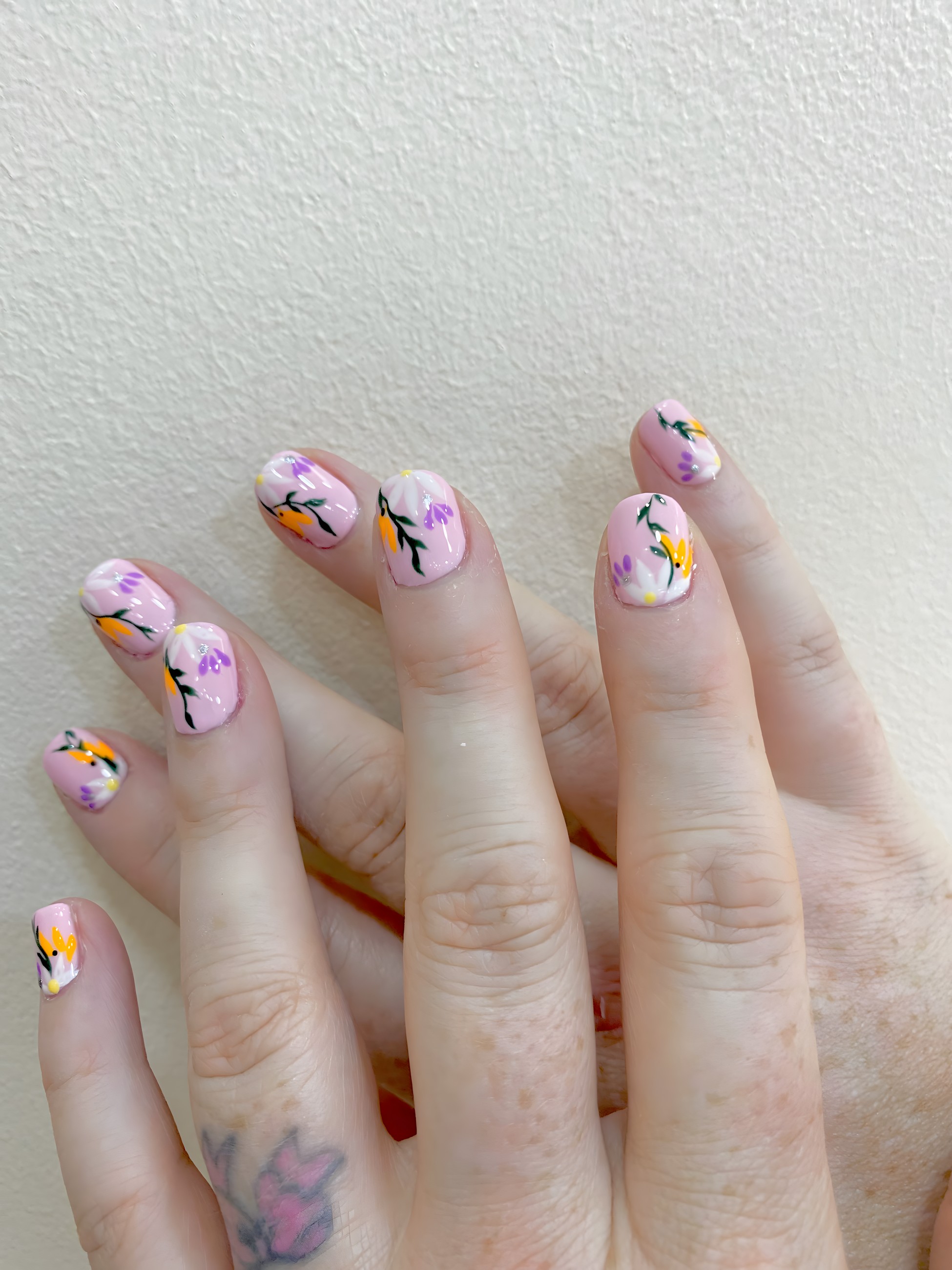 Pastel freehand floral nail art