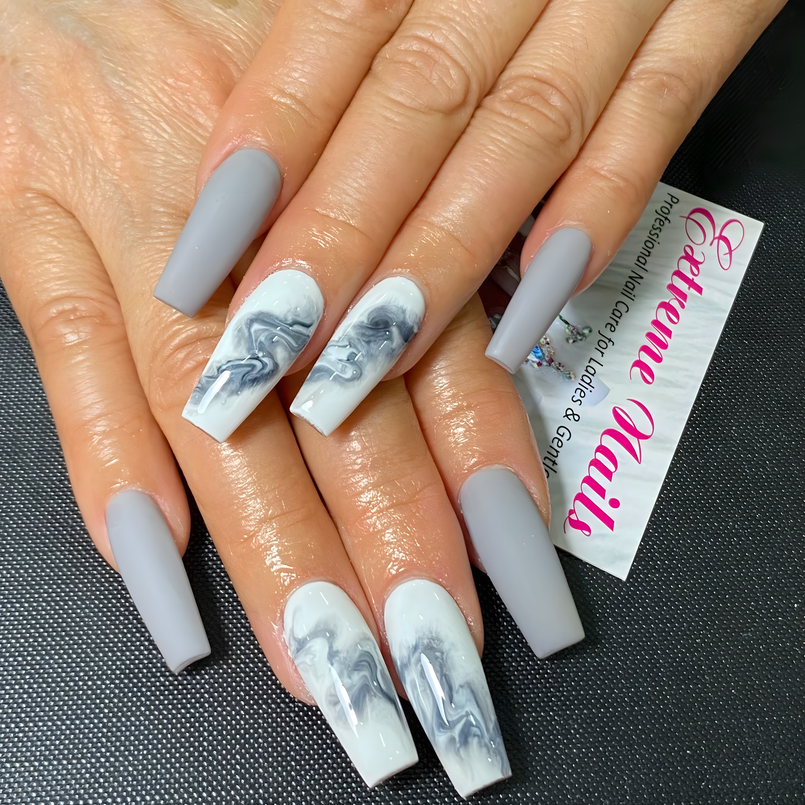 Grey and white marble coffin nails