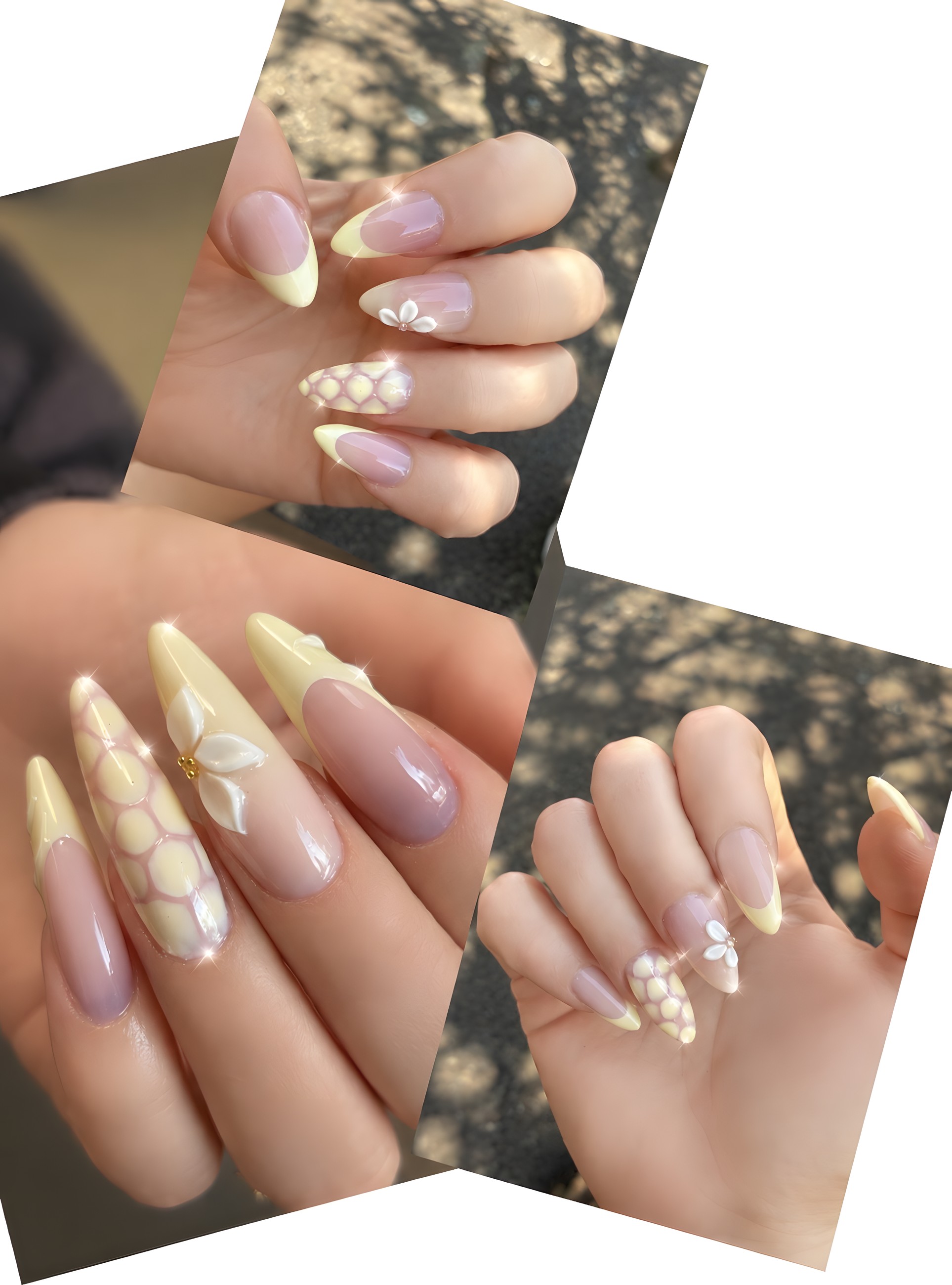 Nude and white nail designs with detailing